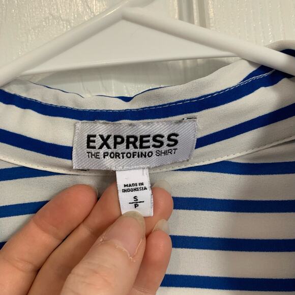 Express portofino blue and white striped button front gauzy blouse small - Picture 7 of 8